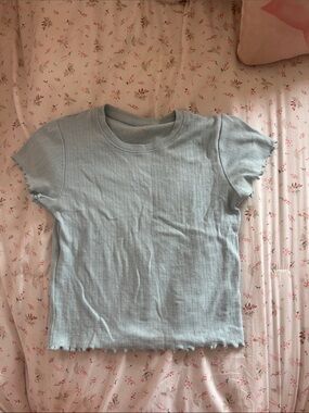 Harlow Light Blue Ribbed Short Sleeve Tee